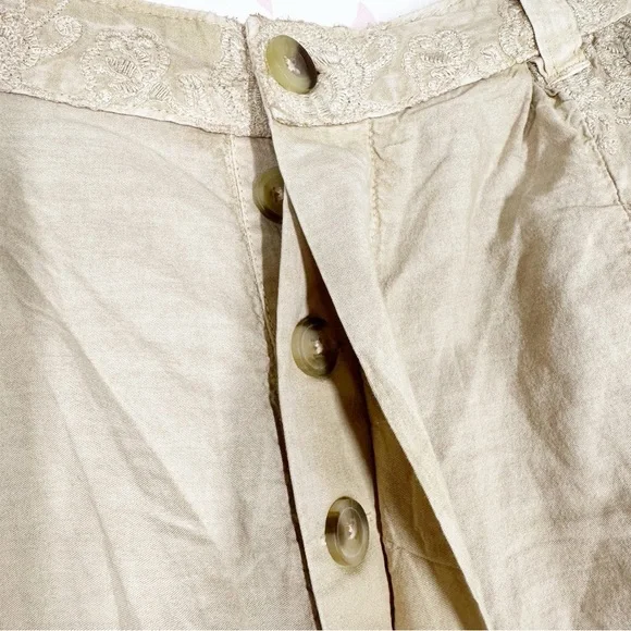 NEW Free People Easy Love Embroidered Pull On Bleached Sand Mid Rise Pants XL